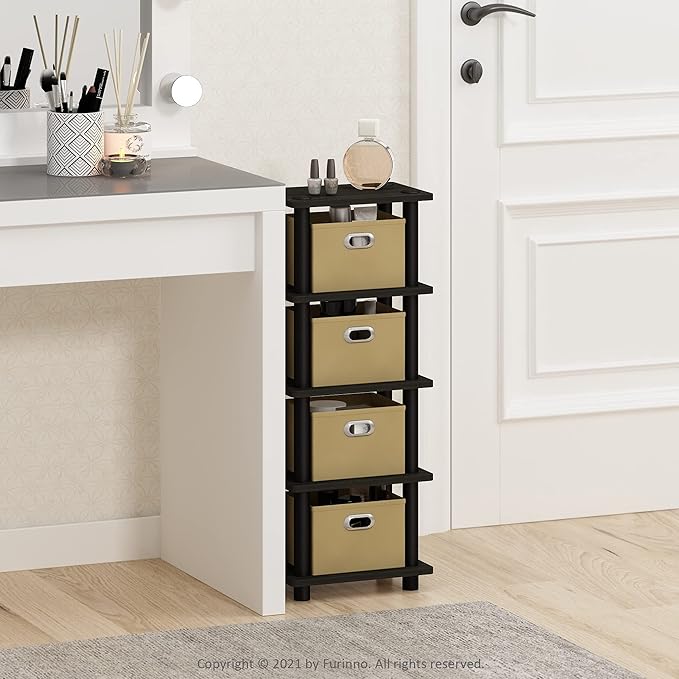 Furinno LACi 4-Bins System Rack, 11.3 x 28.8 Inch, Espresso/Black