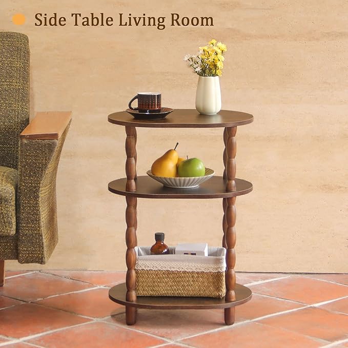 MaxSmeo Side Table with Charging Station, 3-Tier Small End Table with USB Ports