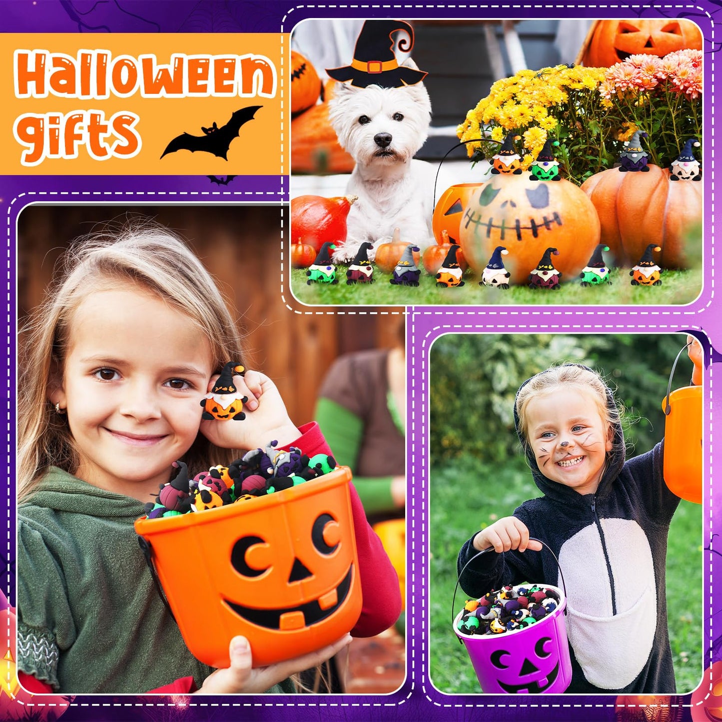 Jetec 100 Pcs Mini Halloween Gnomes Figurines to Hide Pumpkin Miniature Gnomes Tiny Figurines Ornaments for Halloween Home Table Decorations