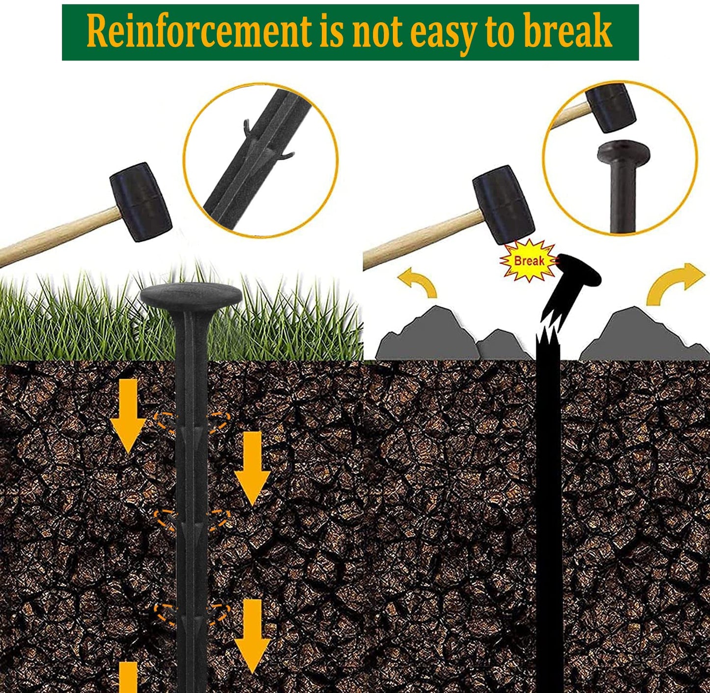 Aoipend 160 Pack Plastic Garden Lawn Stakes 6 inch Heavy Duty Landscape Anchors Spikes Rustproof Nail for Ground Lawn Edging, Weed Fabric, Tarp, Artificial Turf, Camping Tent