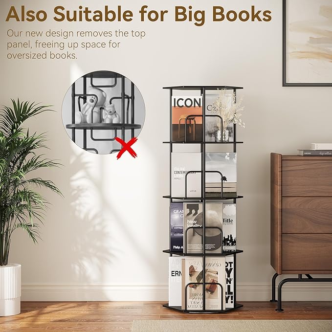 SUNMORY 4 Tier Rotating Bookshelf Tower, Revolving 360 ° Spinning Bookcase