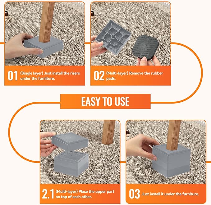 shouwuhho Furniture Risers, 4 Pack Bed Risers
