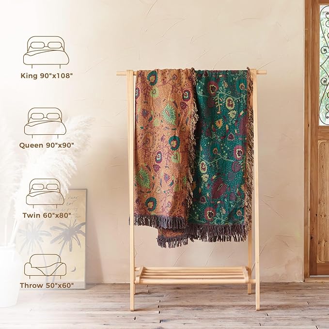 LUTBM Boho Throw Blanket for Bed 100% Cotton Soft Lightweight Quilt Home Decor