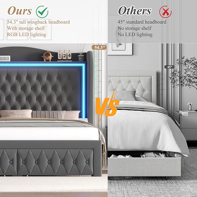 King Bed Frame 55" Tall Headboard