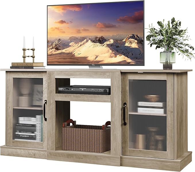 WLIVE Farmhouse TV Stand for 65 inch TV, Open Shelves TV Console for Living