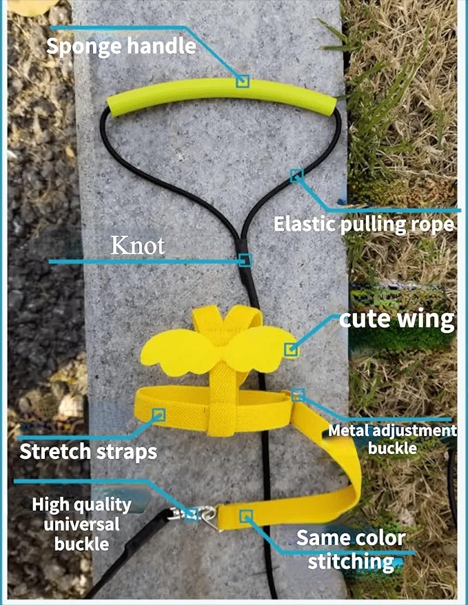 Adjustable Bird Harness with Elastic Leash, Pet Parrot Harness and Leash, Adjustable Training Design Anti-Bite, Bird Nylon Rope with Cute Wing for Conure (Yellow,Macaw)