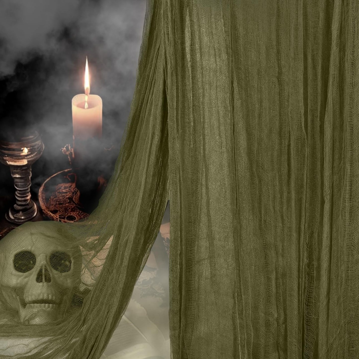 Vellibring 400" x 85" Halloween Creepy Cloth Decoration,Large Green Spooky Fabric Cloth Scary Gauze Cheesecloth for Haunted House Halloween Party Yard Wall Indoor Outdoor Decor