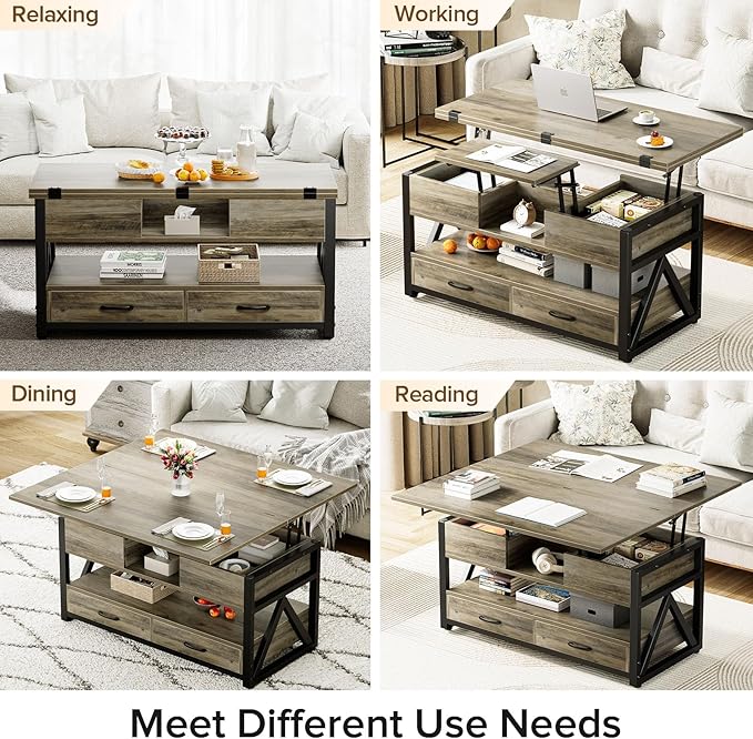 Memobarco 40" Lift Top Coffee Table, 4 in 1 Multi-Function Lift Coffee Tables