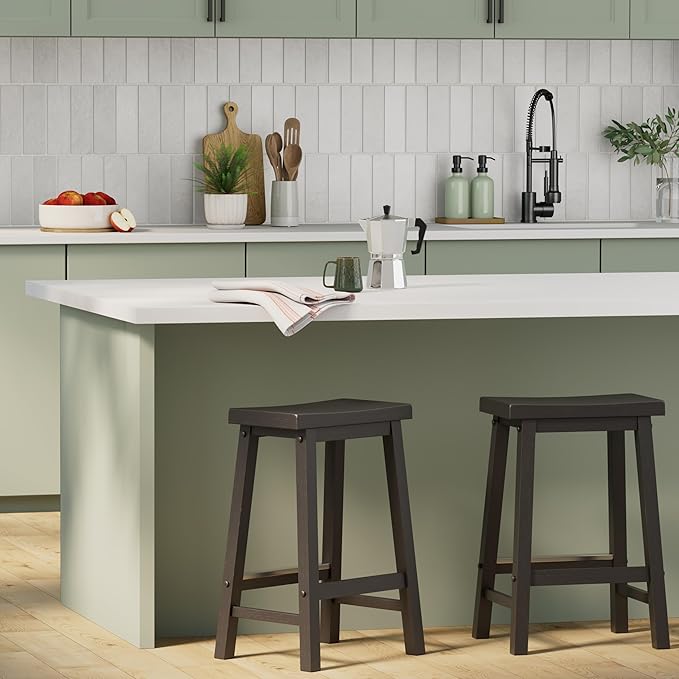 Amazon Basics Solid Wood Saddle-Seat Counter Height Bar Stools