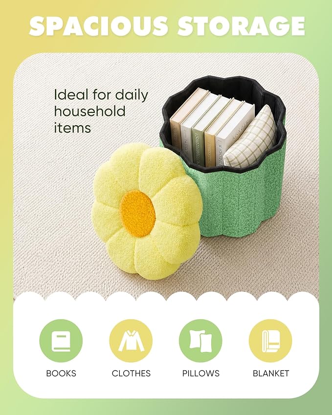 B FSOBEIIALEO Storage Ottoman Foldable, Sunflower Shaped Small Footrest