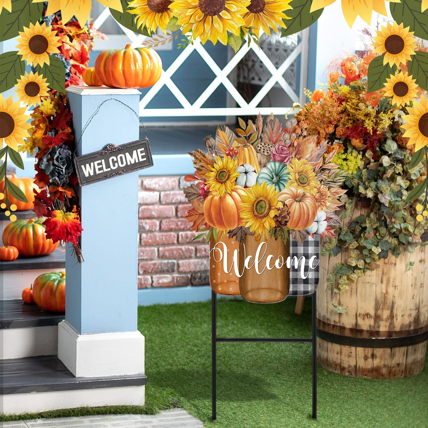 Amyhill Fall Outdoor Decor Metal Garden Stakes 25 Inch Autumn Welcome Yard Signs Fall Decorations Outdoor Pumpkin Decorative Garden Stakes Decorations Thanksgiving Autumn Harvest Patio Lawn Walkway