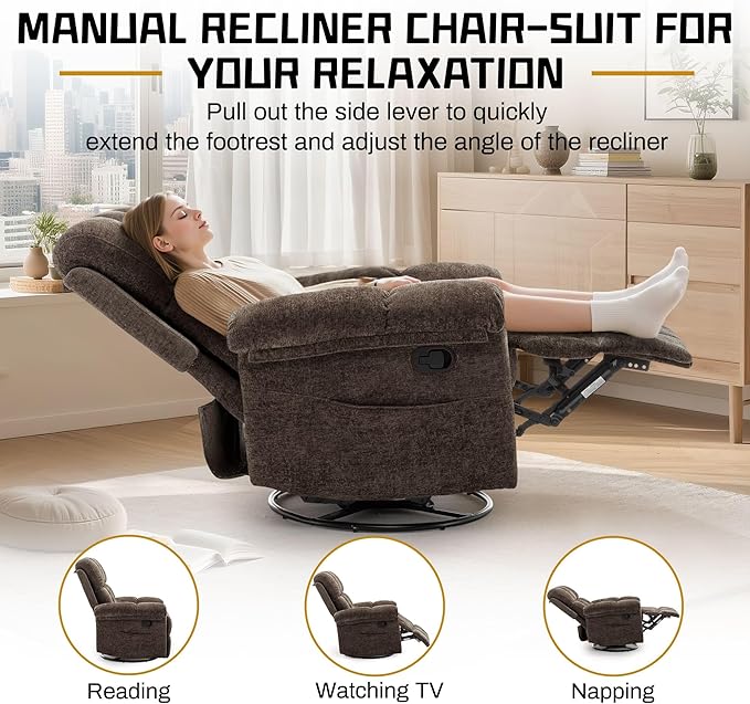 Korser Recliner Chair, Swivel Rocker Recliner Chair