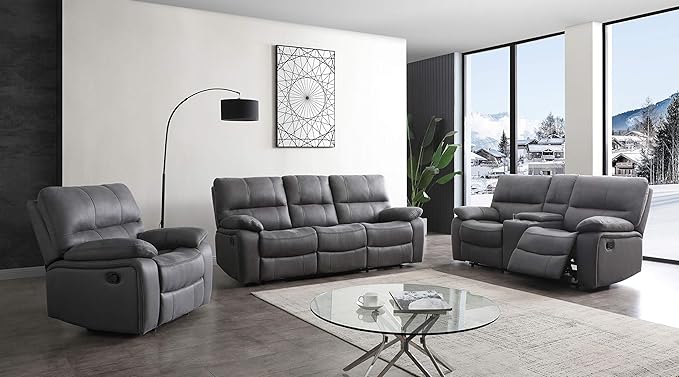 Betsy Furniture Microfiber Reclining Sofa Couch Set Living Room Set 8007