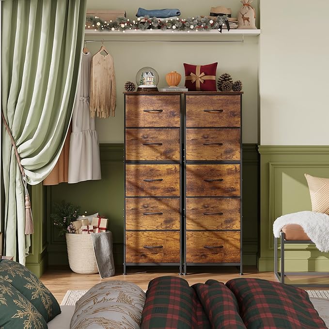 WLIVE Fabric Dresser for Bedroom, 5-Drawer Tall Dressers, Storage Organizer