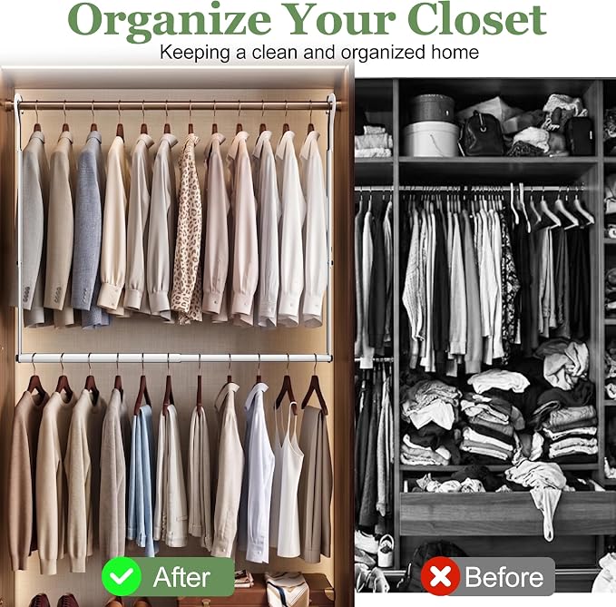 OPKING Double Hanging Closet Rod Extenders Adjustable Width & Height Space-Saving, White