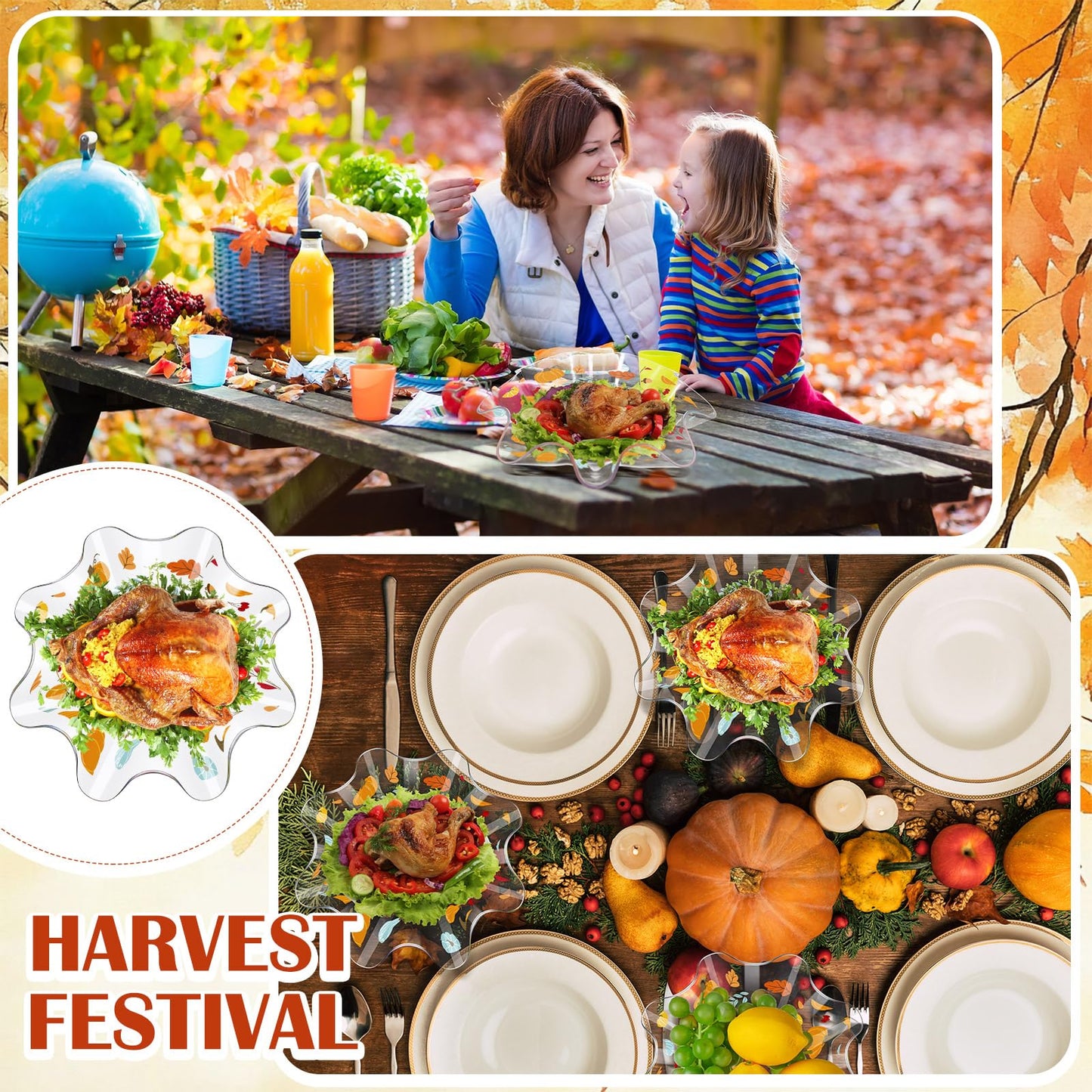 Tioncy 4 Pcs Thanksgiving Plastic Bowls 8 Inch Fall Pumpkin and Autumn Maple Leaves Candy Bowl Reusable Serving Dish for Snack Fruit Holiday Tableware for Thanksgiving Fall Harvest Parties