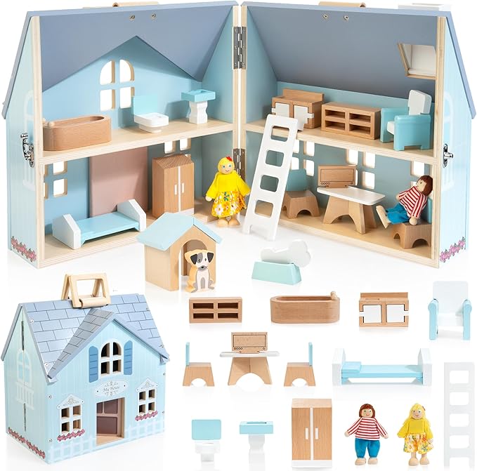 WOODMAM Foldable Wooden Dollhouse