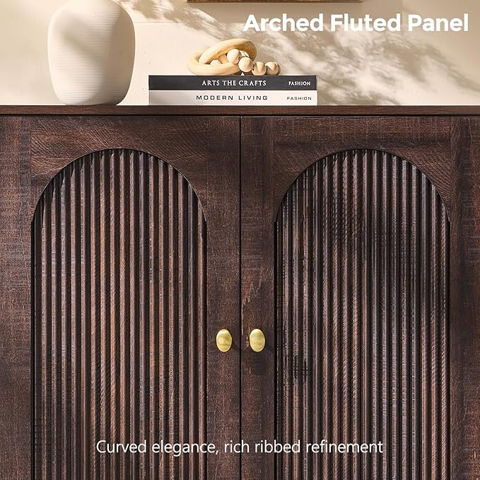 IFBUY Modern Sideboard Buffet Cabinet, 61.75" W Fluted Arched Buffet Cabinet