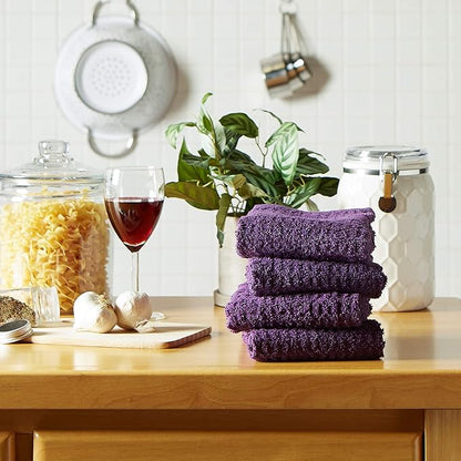 DII Basic Terry Collection Waffle Dishtowel Set, Solid Eggplant, 4 Piece