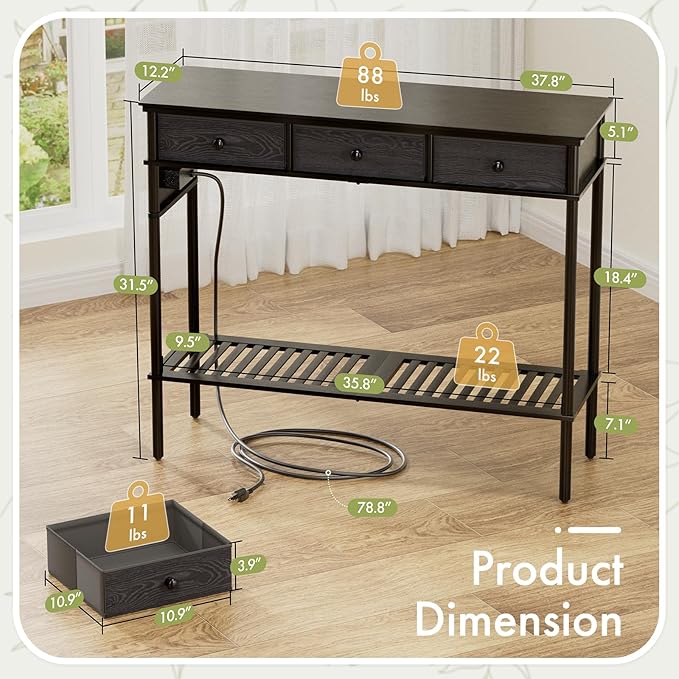 38" Entryway Table Console Table
