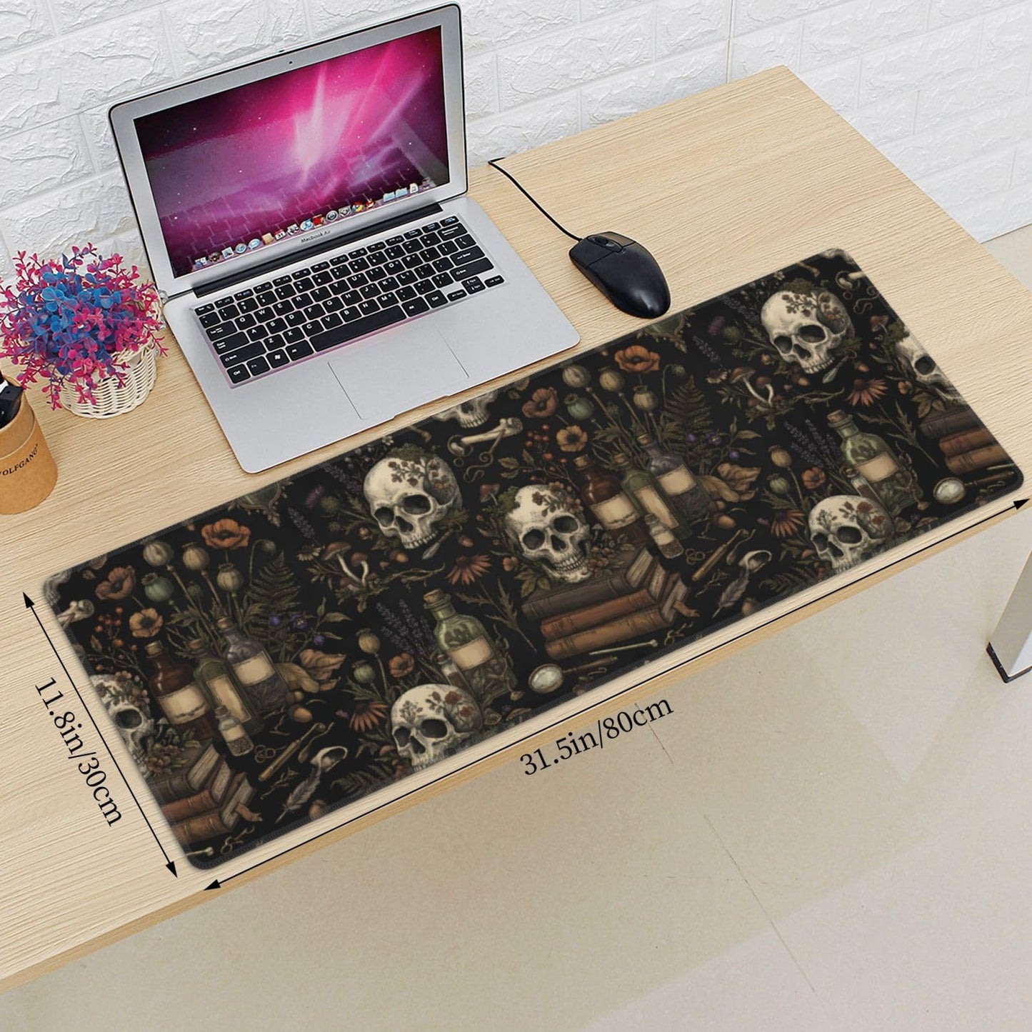 Mysterious Magic Skull Gaming Mouse Pad Large Extended Desk Mat Non-Slip Rubber Base Keyboard Pad with Stitched Edges for Office Gaming 31.5x11.8 in