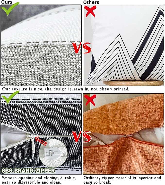 AmHoo Pack of 2 Farmhouse Stripe Check Throw Pillow Covers Set Case Cotton