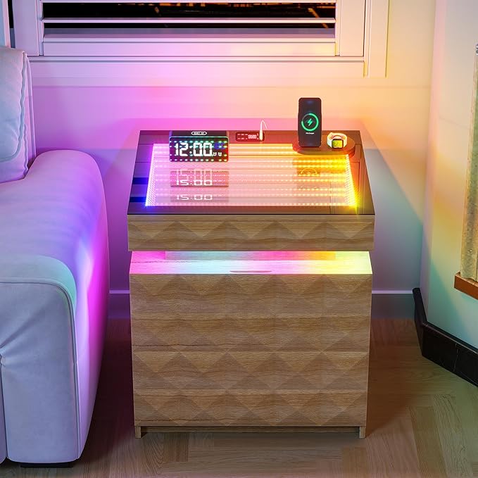 HWB Nightstand with RGB Lights, 3 Drawers Night Stand with Hidden Storage