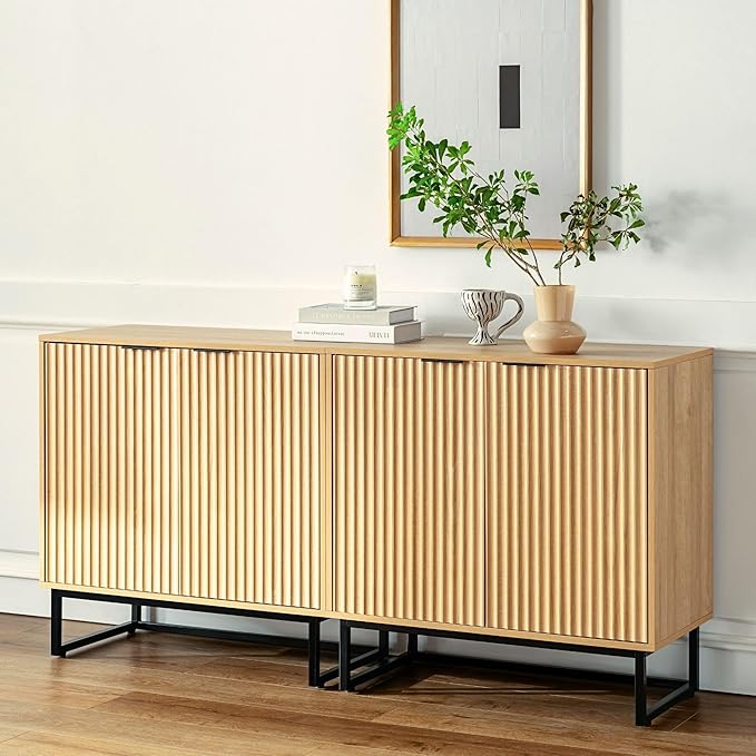 EYYTHUNG Fluted Cabinet with Storage, Sideboard Buffet Cabinet with Adjustable
