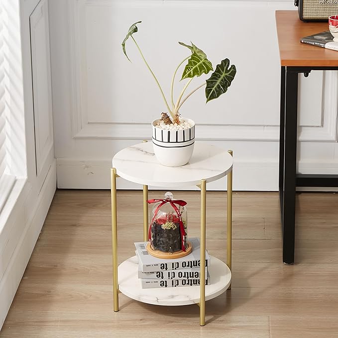 Gawicpy 2 Tier Round Side Table, Folding End Tables Coffee Table Simplistic