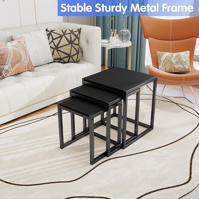 Nesting Table Set of 3 Side Tables, Modern Coffee Table Stacking End Table