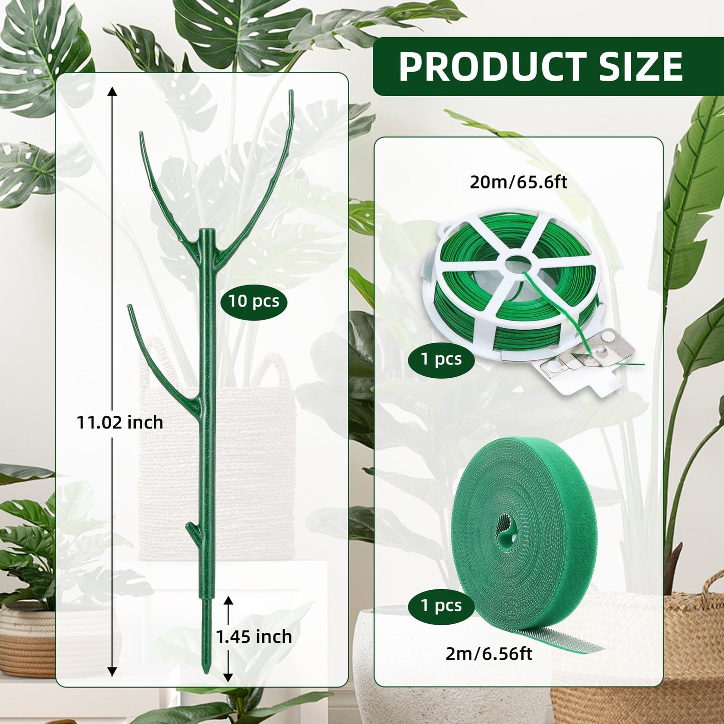 10 Pack Stackable Plant Support Stakes - Climbing Support for Indoor & Outdoor Use - Garden Accessories for Monstera, Pothos, Philodendron - Aesthetic Alternative to Moss Poles & Trellises