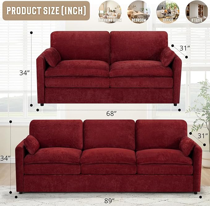 2 Pieces Chenille Sofa Set