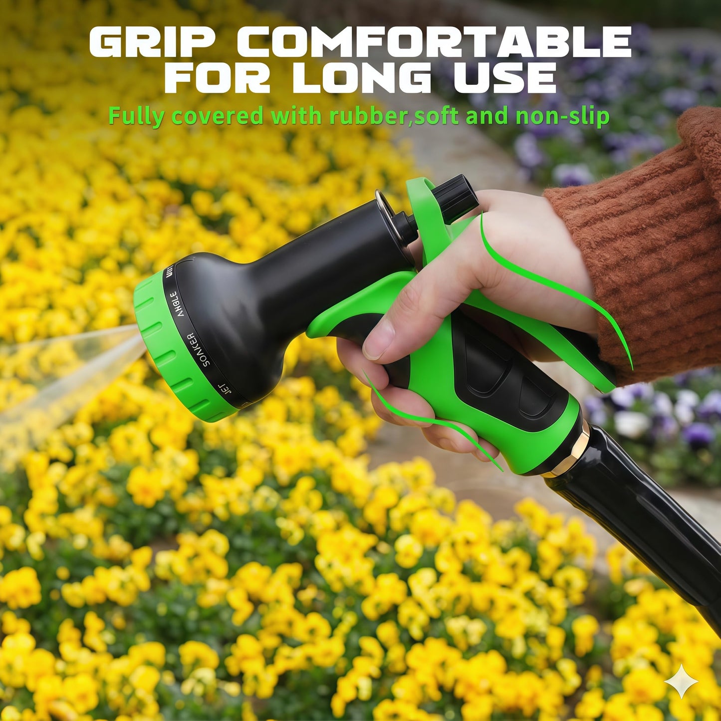 Heyakso Garden Hose Nozzle with 10 Spray Patterns – High Pressure Water Sprayer for Car Washing, Pet Bathing & Lawn Care with Lock Feature & Comfort Grip – Fits All 3/4" Standard Hoses Thread