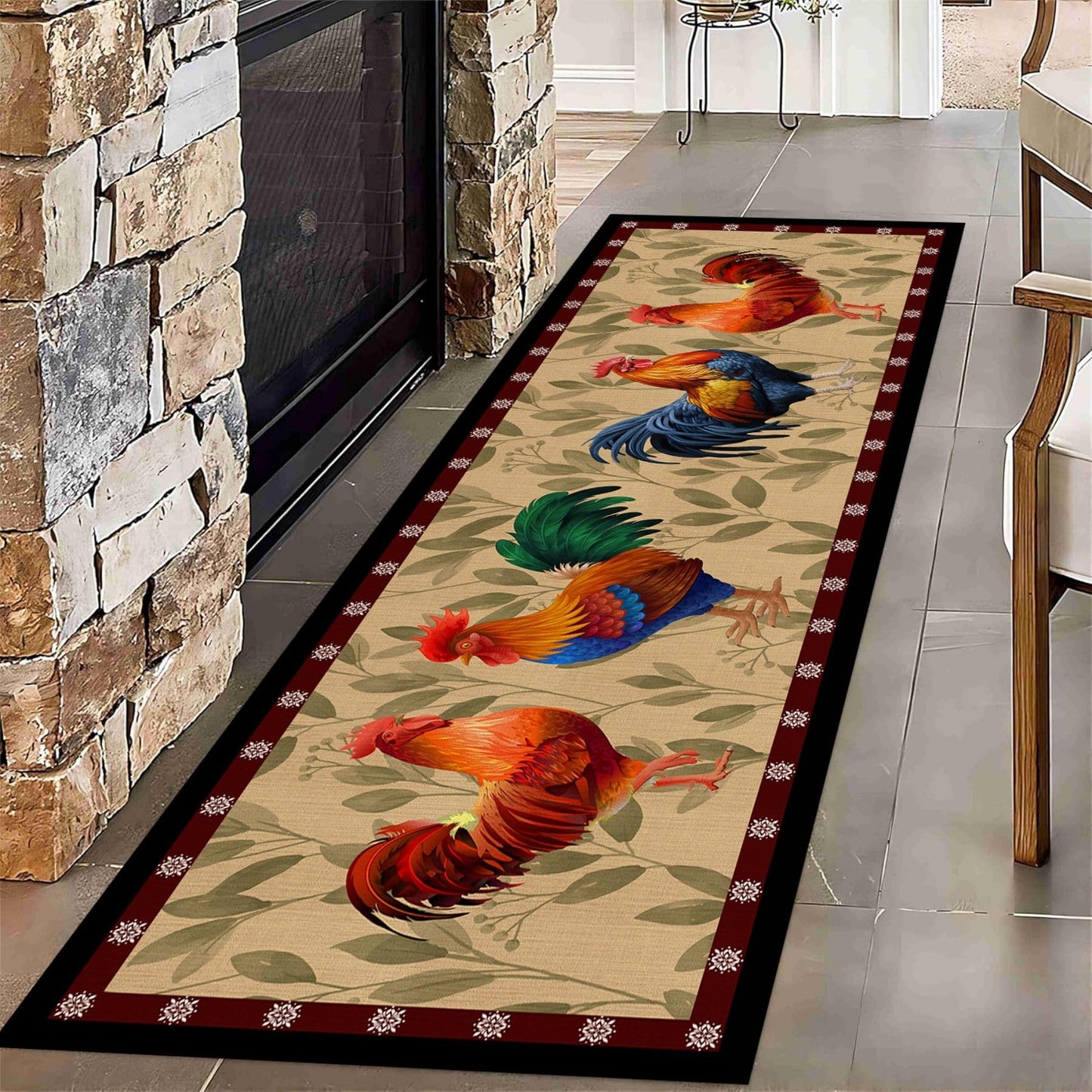 ZLXMN Indoor Accent Rooster Rugs for Hallways 2x7ft French Country Poultry Runner Rug Non-Slip Farm Animal Print Washable Rugs Runners for Kitchen Bedroom Laundry Room Rug