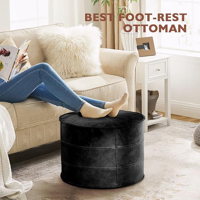 Leather Ottoman, Handmade Stuffed Square Ottoman, Genuine Leather Pouf
