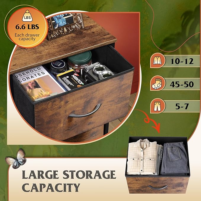 WLIVE Fabric Dresser for Bedroom, 5-Drawer Tall Dressers, Storage Organizer