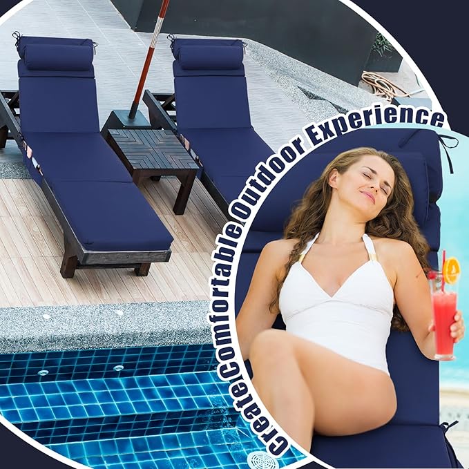 Wenqik 2 Pcs Outdoor Chaise Lounge Cushion