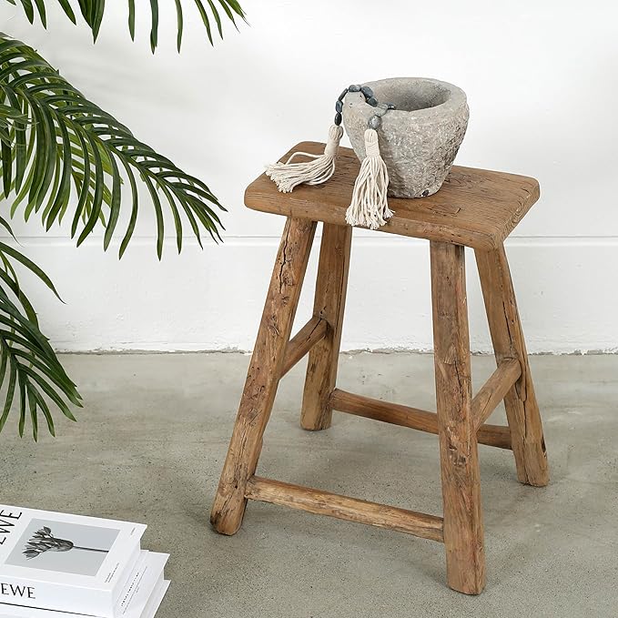 Artissance Vintage Wooden Stool, Solid Natural Wood 12–20" W x 6–9" D x 18–22" H