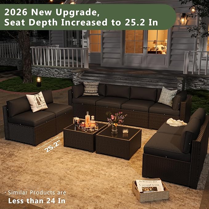Aoxun 10 Piece Patio Furniture Set Wicker Patio Sectional Sofa Set Outdoor