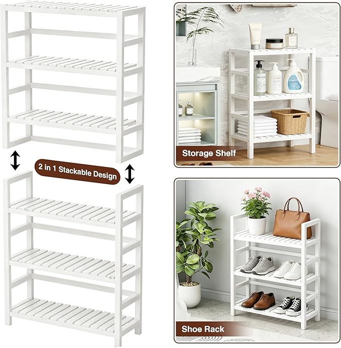 VASMIA 6-Tier Bamboo Shelf, Bamboo Storage Shelving Unit, Tall Bookcase