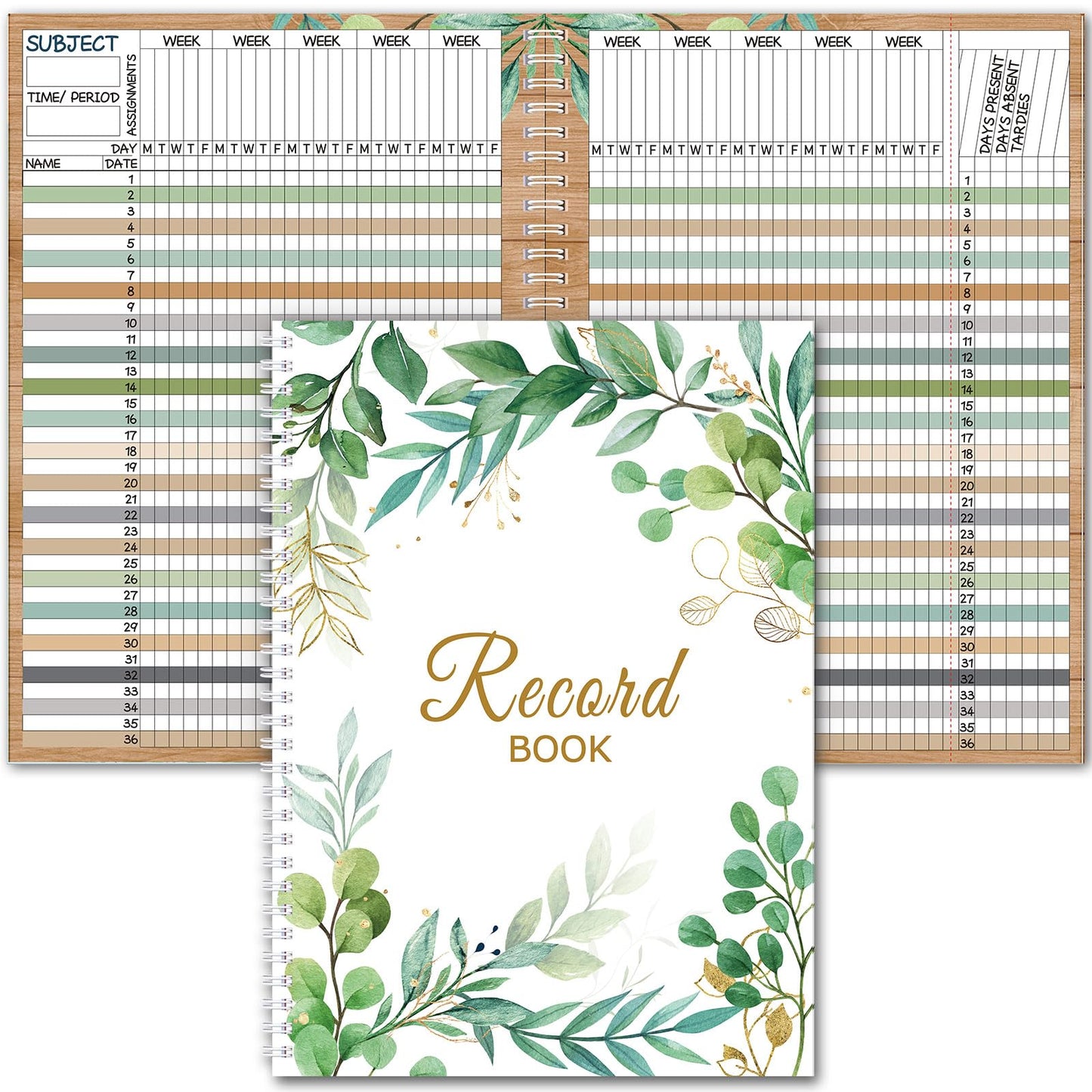 Fuyoooo Teacher Record Book Teacher Grade Books 2026-2027 Spiral Bound Record Planner 2026 Class Grade Book Office Favors for Classroom Attendance Decoration Double Sided(Boho Plant)