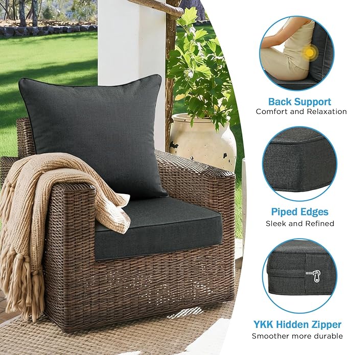 Sunbrella Outdoor Deep Seat & Back Cushion Set, 24 x 24 Inch Water Repellent