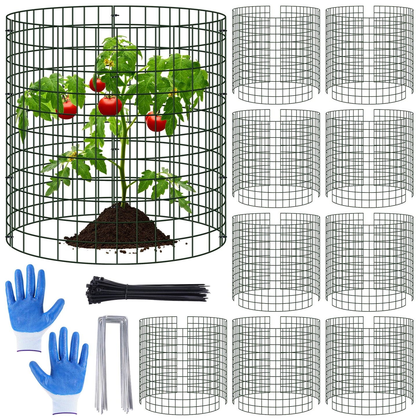 10 Pack Plant Protectors from Animals, 13.5" Dia X 14" H Wire Plant Protector Cage, 30pcs Metal Mesh Garden Cloches to Keep Rabbits, Squirrels and Chicken Out and Protection Vegetables Flowers Shrubs
