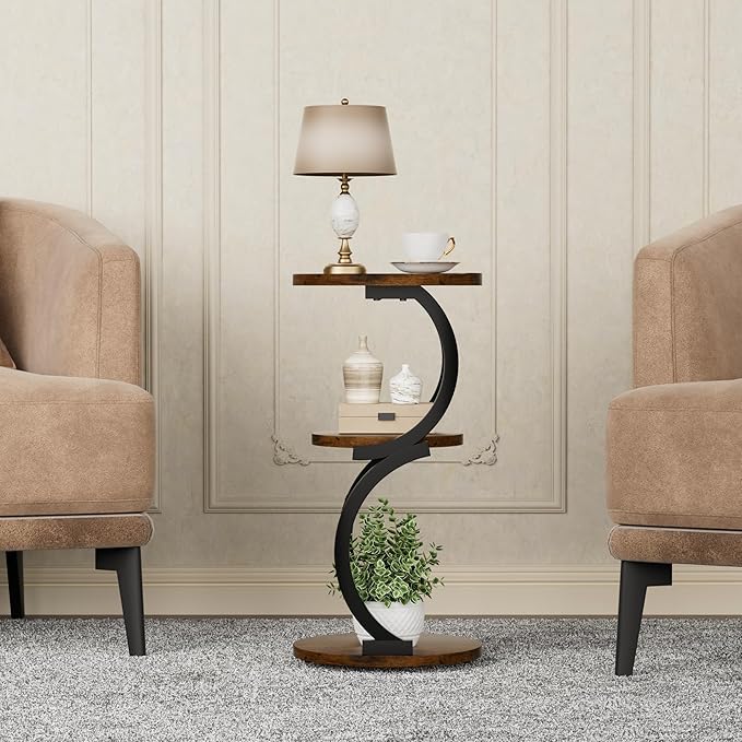 Small Side Table, 3-Tier Round End Table