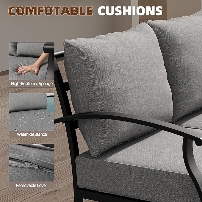 ALAULM 4 Piece Patio Furniture Set, Outdoor Metal Patio Furniture