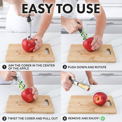 Zulay Kitchen Ultra Sharp Apple Corer Tool - Stainless Steel, Sharp & Serrated Blade Cores in Seconds - Easy to Use & Clean, Durable Apple Core Remover for Apples & Small Fruits - Gray