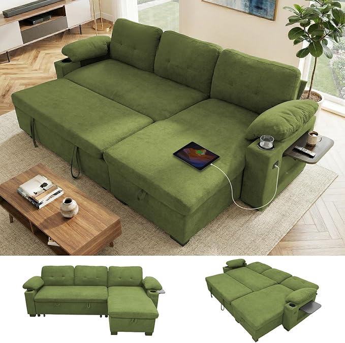 KCGKCG 93" L Shaped Sleeper Sofa Bed, Pull Out Couch Bed