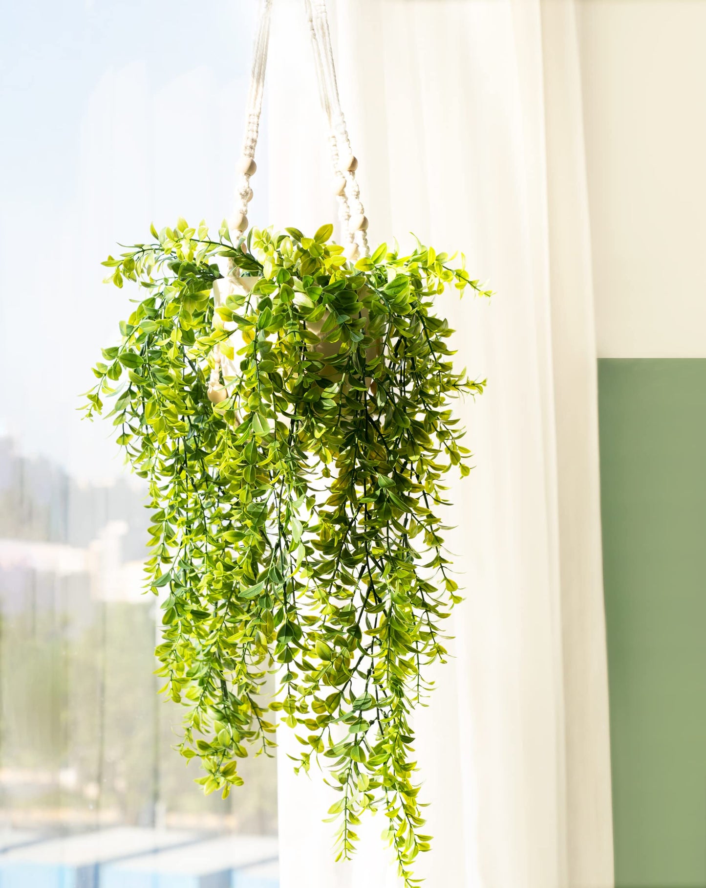 Mkono Fake Hanging Plant with Pot, Artificial Plants for Home Spring Decor Indoor Macrame Plant Hanger with Fake Vines Faux Hanging Planter Greenery for Bedroom Bathroom Office Decoration