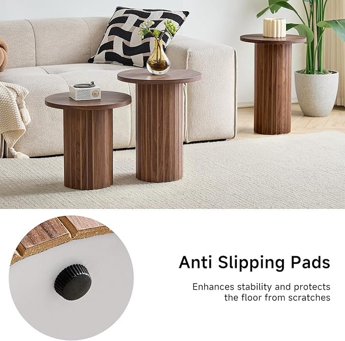 Round Nesting Coffee Table Set of 3 Mid Century Modern Wood Round Coffee Tables