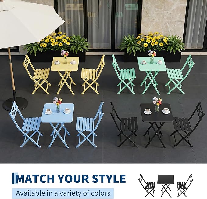 GarveeLife 3 Piece Outdoor Bistro Set, All Metal Patio Table and Chairs Set